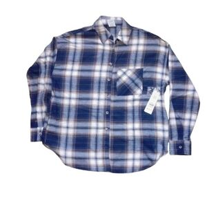 NWT No Boundaries Flannel Shirt XS fits L Blue Plaid
